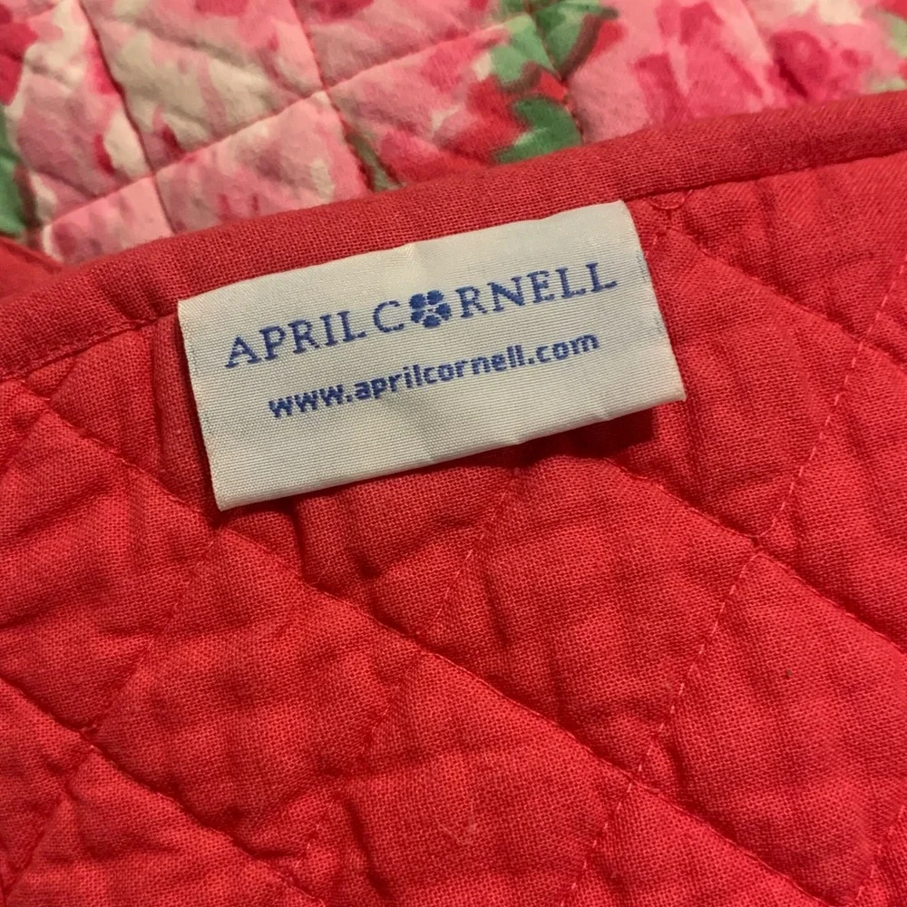 April Cornell Cottage Rose Quilted Placemats Set/4 pink & Green Floral Victorian